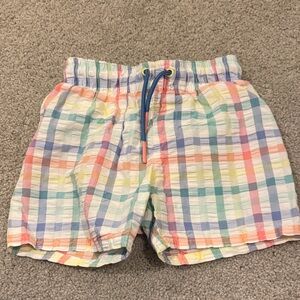 Multicolor Plaid Kid’s Swim Shorts with Drawstring